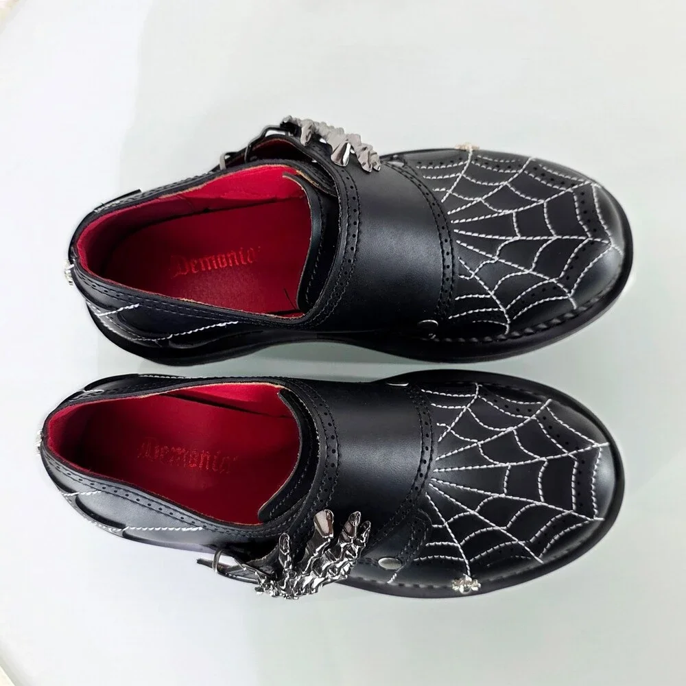 NIB Rebel Goth Punk Oxford Shoes Spider Charms Web Stitching Cryptic Hand Buckle - Picture 13 of 14